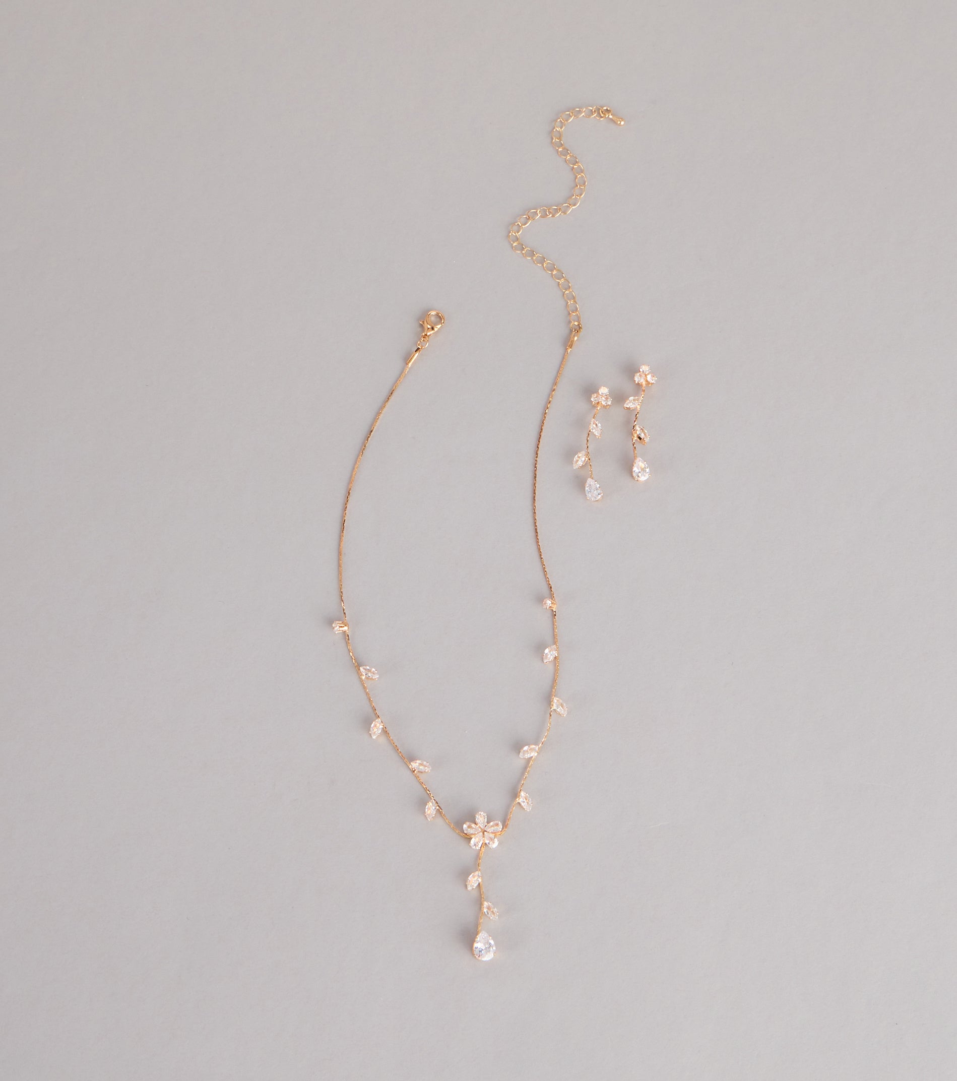 Soft Shine Rhinestone Flower Necklace And Earrings Set