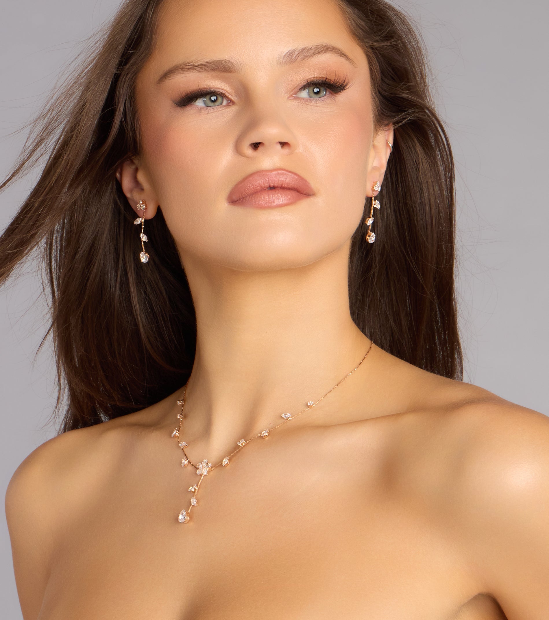 Soft Shine Rhinestone Flower Necklace And Earrings Set