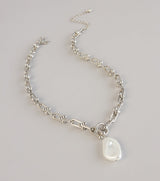 Soft Glam Statement Pearl Charm Chain Necklace