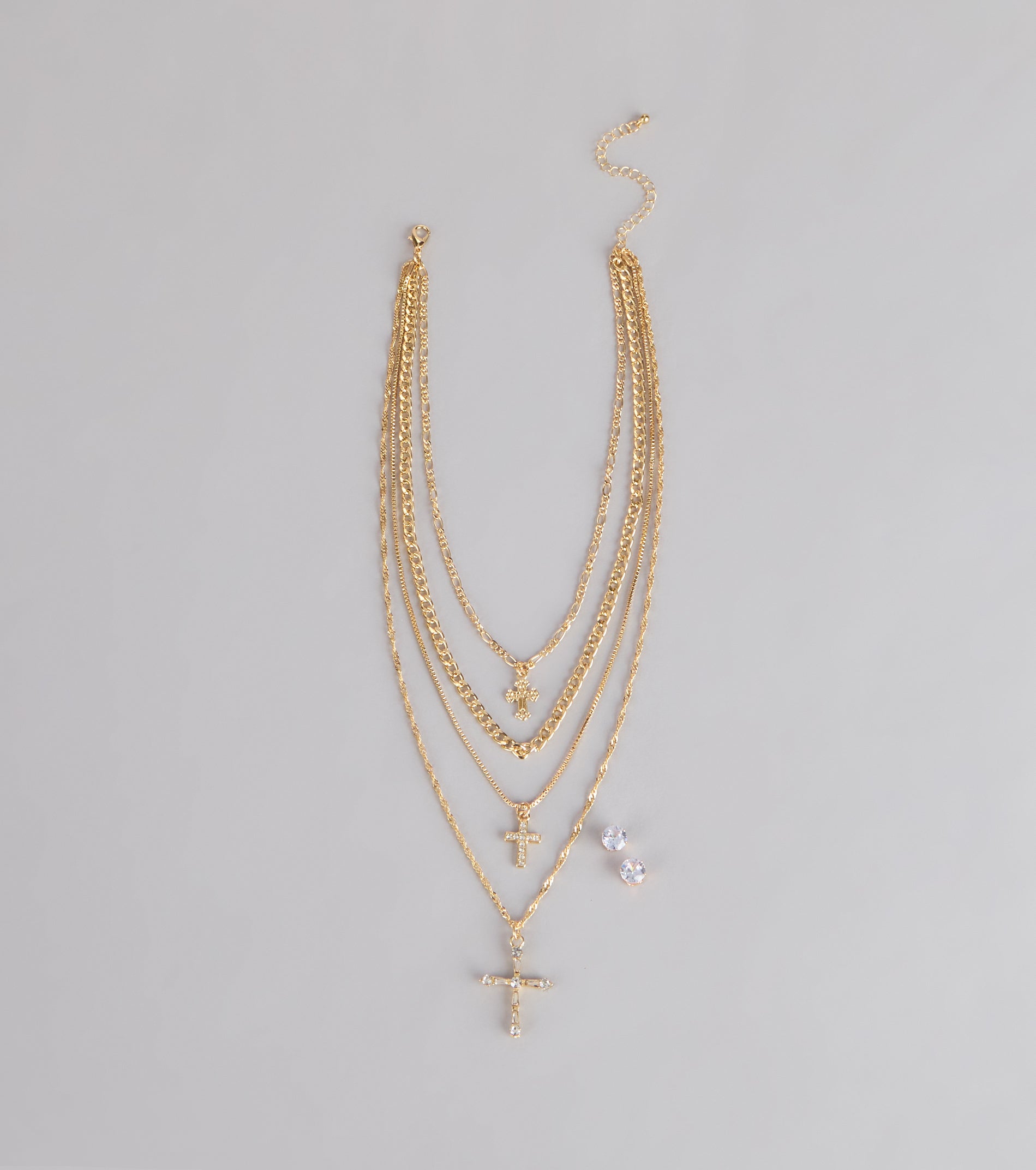 Stacked Shine Necklace And Earrings Set